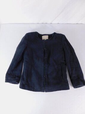 Banana Republic Jacket Womens 0 Black Tweed Collarless Hook Eye Lined